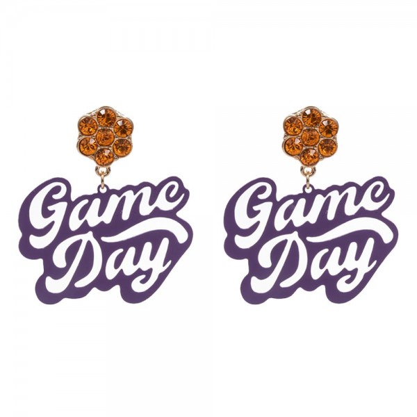 Wholesale stamped Metal Game Day Drop Earrings Rhinestone Post L Brass Metal Ear