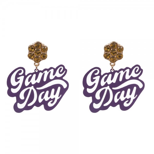 Wholesale stamped Metal Game Day Drop Earrings Rhinestone Post L Brass Metal Ear