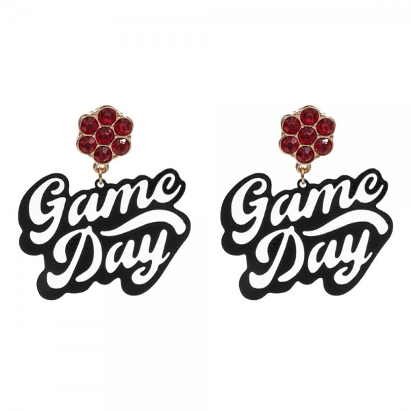 Wholesale stamped Metal Game Day Drop Earrings Rhinestone Post L Brass Metal Ear