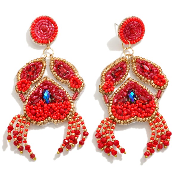 Seed Bead Crab Drop Earrings

- Approximately 3" L