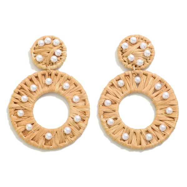 Circular Raffia Wrapped Drop Earrings With Pearl Accents

- Approximately 2.5" L