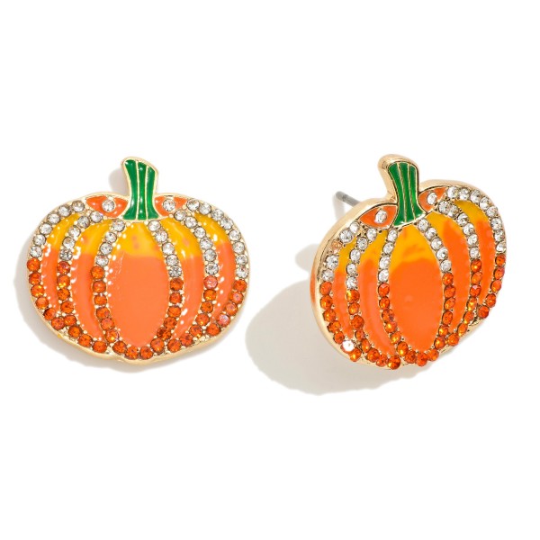Wholesale enamel Thanksgiving Rhinestone Pumpkin Stud Earrings L