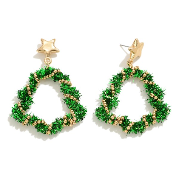 Tinsel Wrapped Christmas Tree Drop Earring

- Approximately 2.25" L