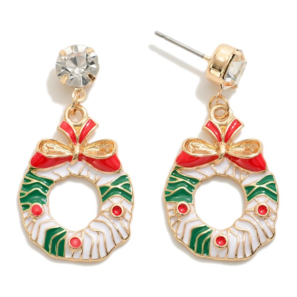 Enamel Coated Christmas Wreath Drop Earring 

- Approximately 1.25" L