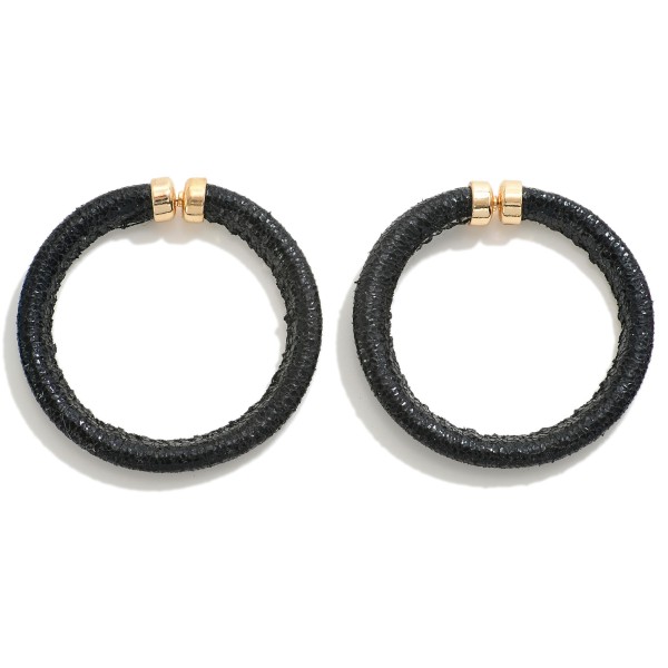 Wholesale metallic Faux Leather Drop Hoop Earrings L