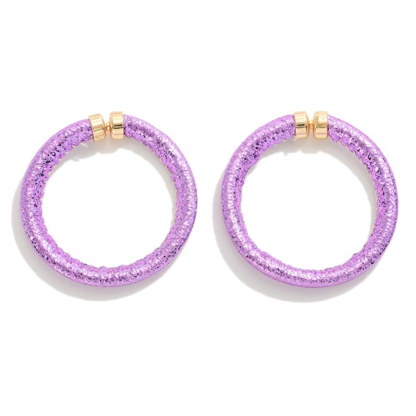 Wholesale metallic Faux Leather Drop Hoop Earrings L