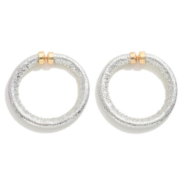 Wholesale metallic Faux Leather Drop Hoop Earrings L