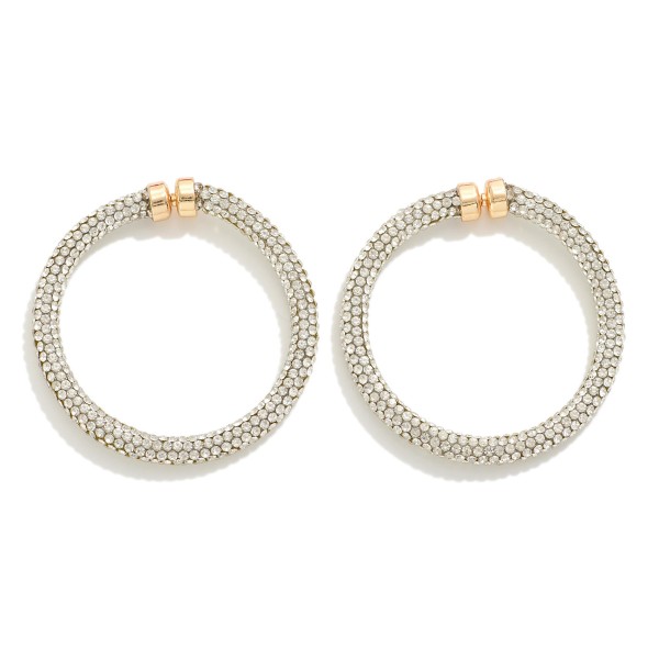 Rhinestone Studded Drop Hoop Earrings

- Approximately 2" L