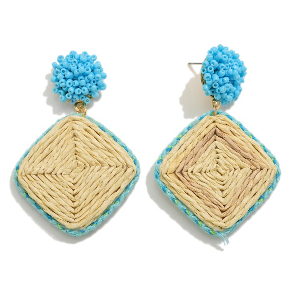 Seed Beaded Cluster Raffia Wrapped Diamond Drop Earring 

- Approximately 2.5" L