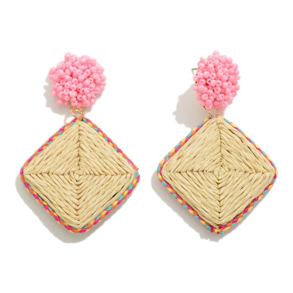 Seed Beaded Cluster Raffia Wrapped Diamond Drop Earring 

- Approximately 2.5" L