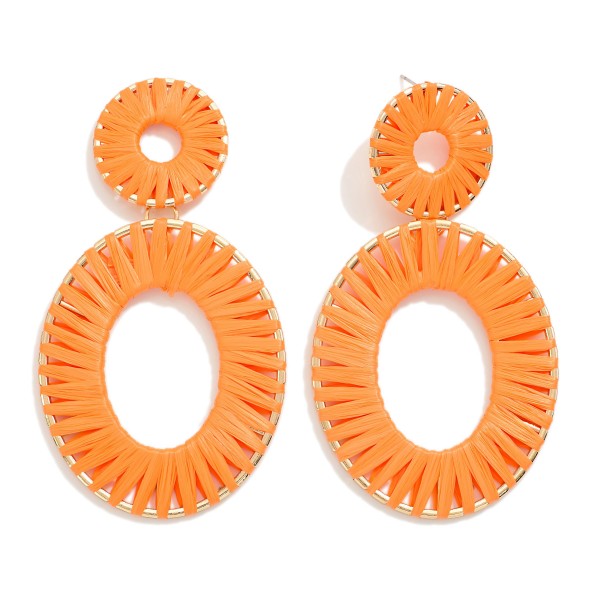 Linked Oval Drop Earrings With Raffia Wrap Details

- Approximately 3.5" L