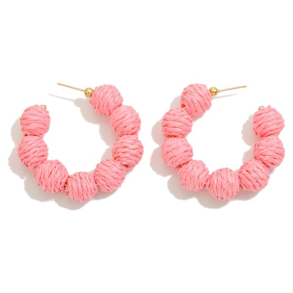 Circular Raffia Wrapped Beaded Drop Hoop

- Approximately 1.75" L 