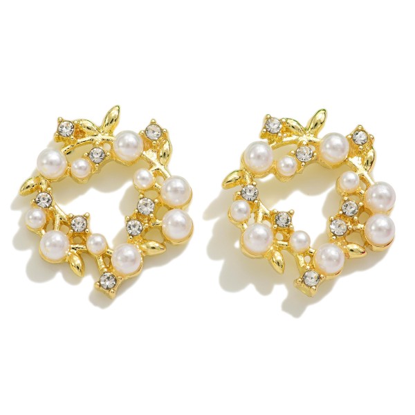 Pearl And Rhinestone Studded Circular Vine Stud Earrings

- Approximately 0.75" L