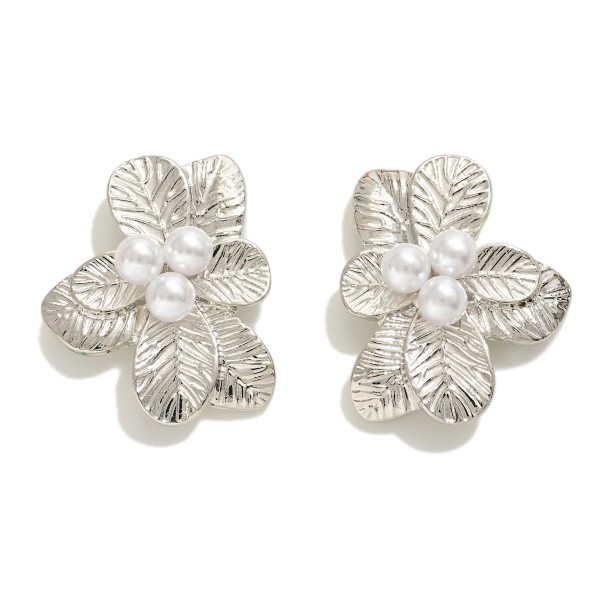 Leaf Cluster Stud With Pearl Accents

- Approximately 1" L