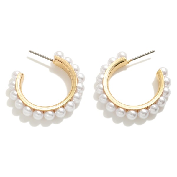 Wholesale pearl Studded Drop Hoop Earrings L