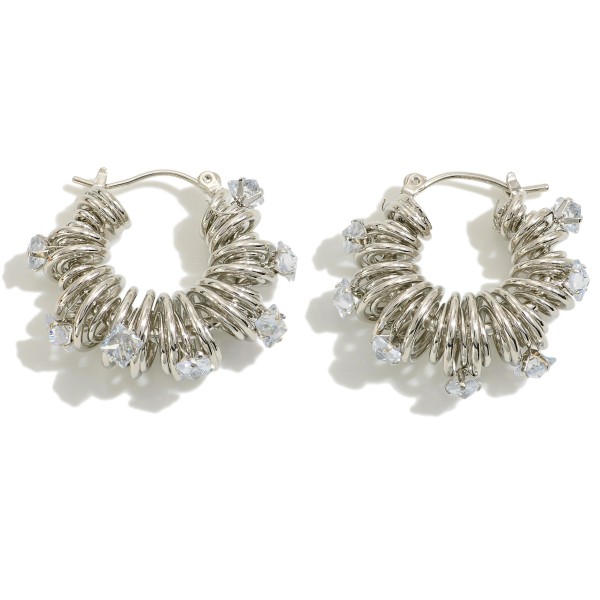 Wholesale coil Wrapped Drop Hoop Rhinestone Accents L