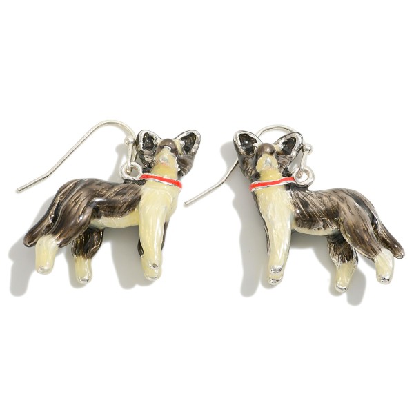 Metal Enamel Coated Border Collie Dog Drop Earrings 

- Approximately 1.25" L