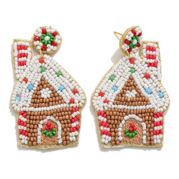 Seed Bead Gingerbread House Drop Earrings

- Approximately 2.5" L