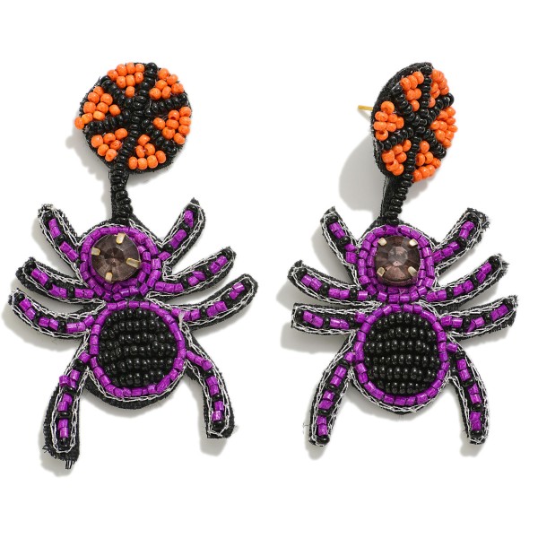 Wholesale seed Beaded Spider Halloween Drop Earrings Rhinestone Accent L