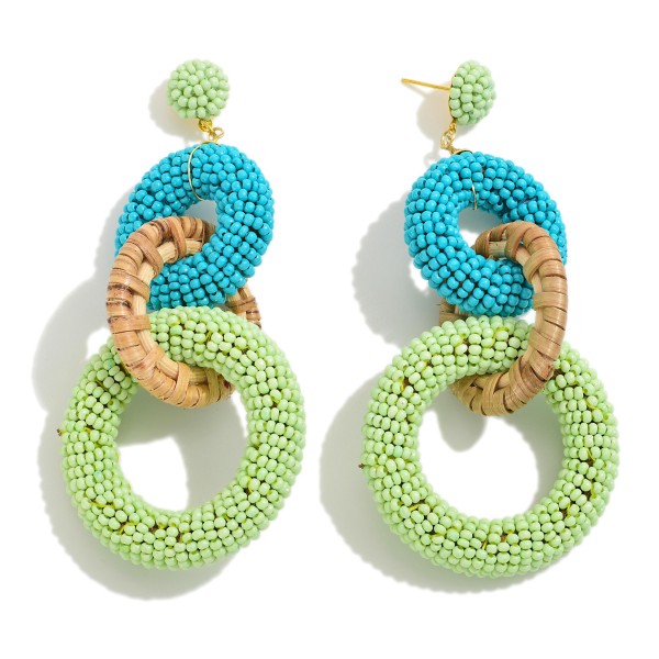 Wholesale alternating Seed Bead Raffia Circle Drop Earrings L