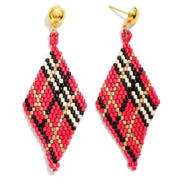 Wholesale triangular Seed Beaded Plaid Earrings L