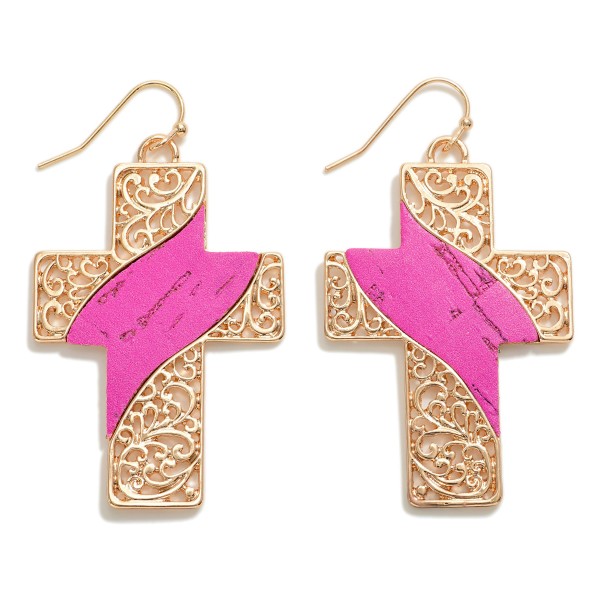 Wholesale filigree Cross Drop Earrings Cork Accent L