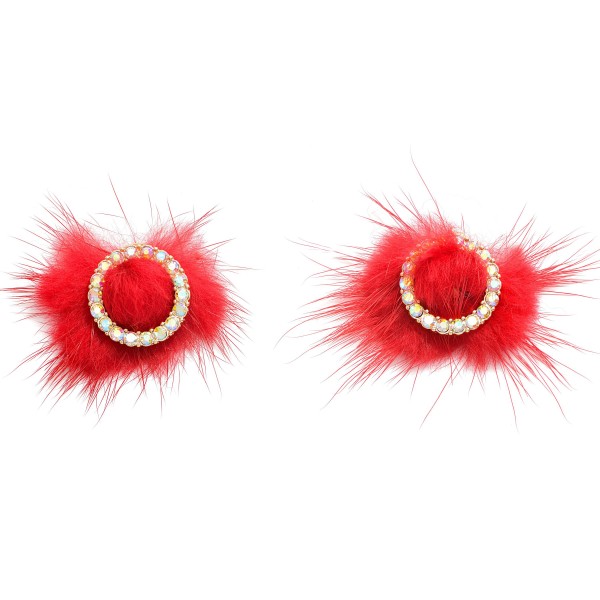 Circular Rhinestone Stud With Faux Feather Pom Earring Jacket

- Approximately 0.75" L

* Pom Attached To Earring Back 