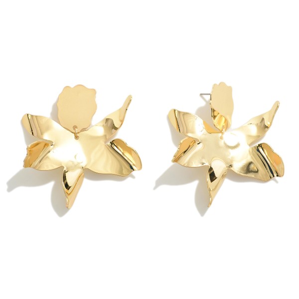 Folded Metal Flower Drop Earrings

- Approximately 2" L