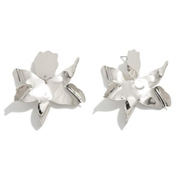 Folded Metal Flower Drop Earrings

- Approximately 2" L