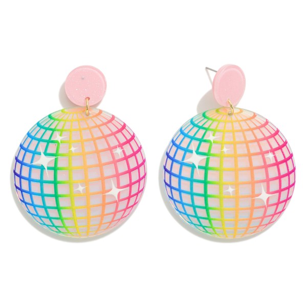 Wholesale glitter Acetate Disco Ball Post Drop Earrings L