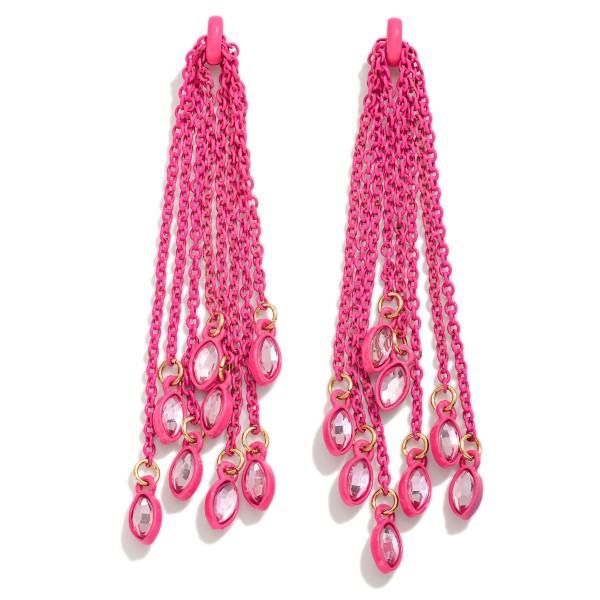 Chain Link Tassel Drop Earrings With Rhinestone Charms

- Approximately 3.25" L