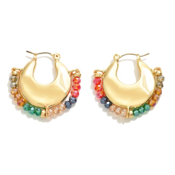 Wholesale textured Metal Drop Hoop Faceted Beaded Detail L