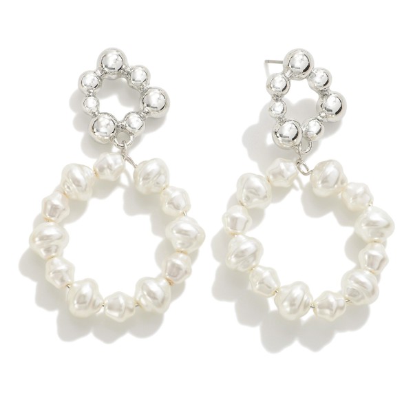 Pearl Beaded Hoop Drop Earrings Featuring Fused Bead Cluster Posts

- Approximately 2.25" L