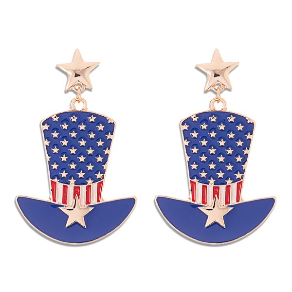 Americana Enamel Top Hat Drop Earrings With Star Details

- Approximately 1.75" L