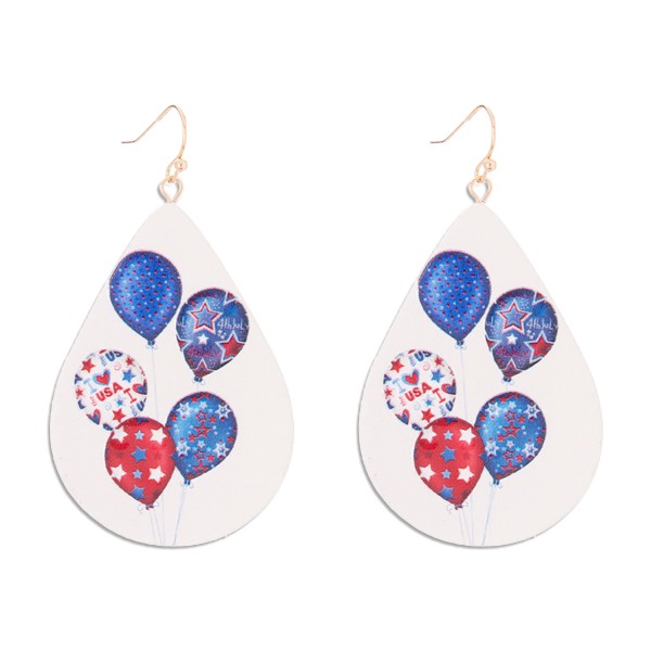 Wholesale americana Wood Printed Teardrop Earrings L