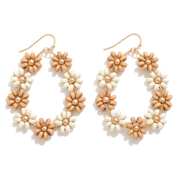 Beaded Flower Drop Earring With Gold Tone Accent

- Approximately 2.25" L