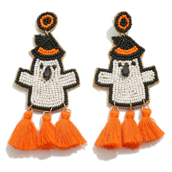 Wholesale seed Beaded Halloween Ghost Drop Earring Tassel Detail L