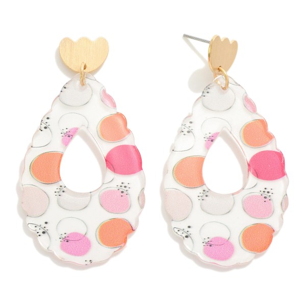 Polka Dot Printed Teardrop Resin Earrings

- Approximately 2" L