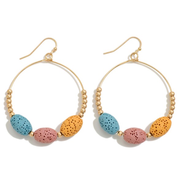 Wholesale lava Stone Inspired Beaded Hoop Drop Earrings L