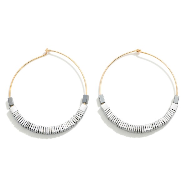 Wholesale metallic Square Beaded Drop Hoop Earrings L