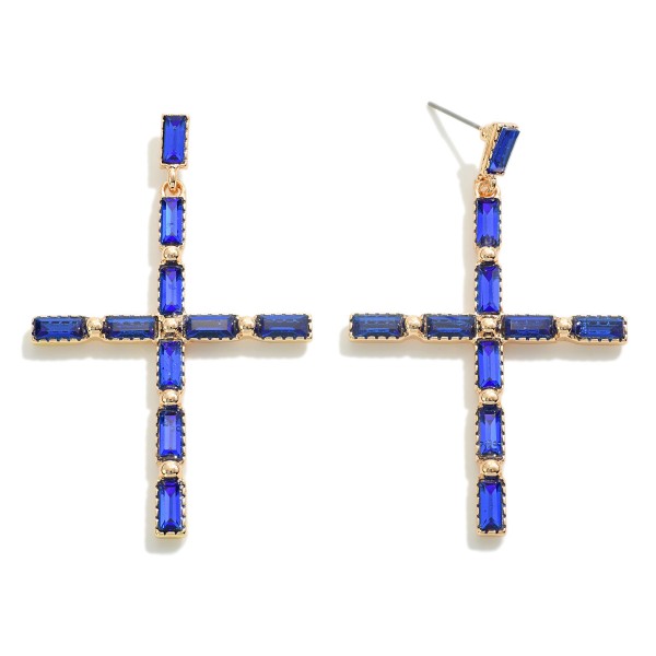 Square Cushion Cut Rhinestone Studded Cross Earrings

- Approximately 2.5" L