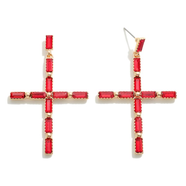 Wholesale square Cushion Cut Rhinestone Studded Cross Earrings L