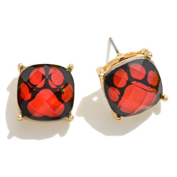 Wholesale square Paw Print Crystal Stud Earring L