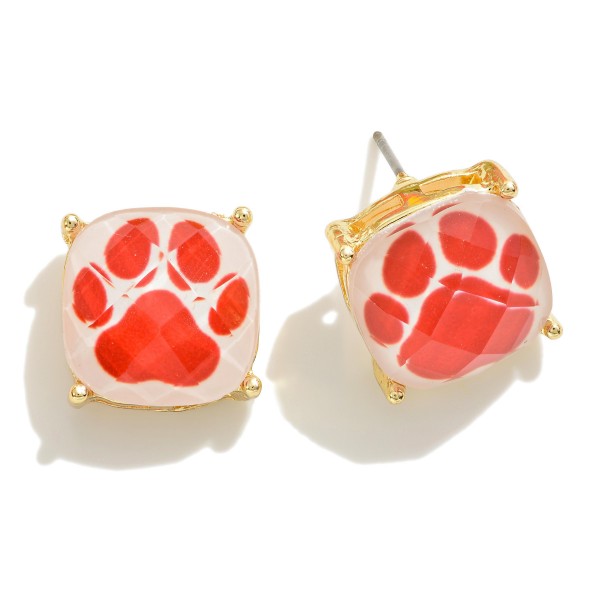 Wholesale square Paw Print Crystal Stud Earring L