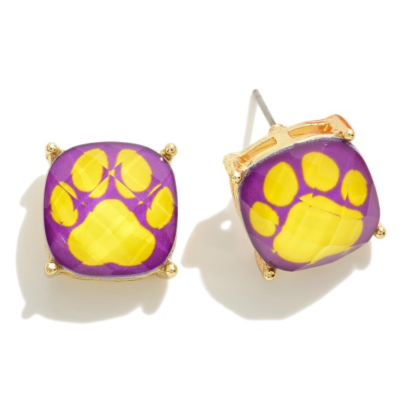 Wholesale square Paw Print Crystal Stud Earring L