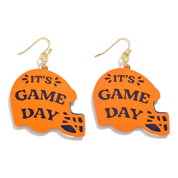 Layered Metal 'It's Game Day' Football Helmet Drop Earring

- Approximately 2.25" L 