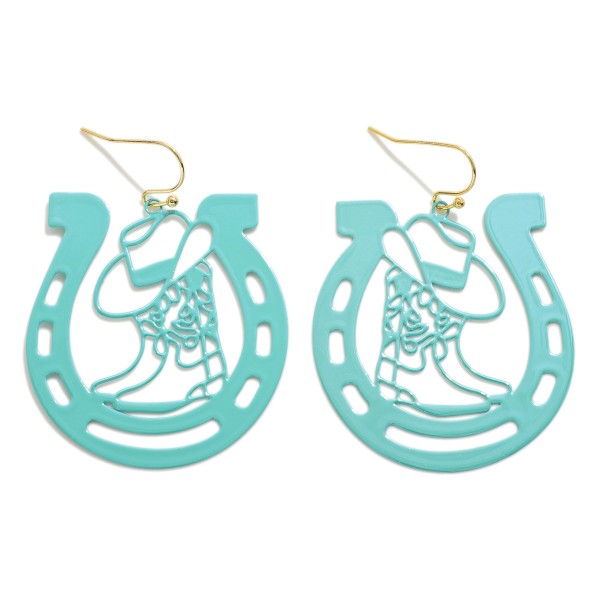 Stamped Horseshoe And Boot Drop Earring

- Approximately 2" L