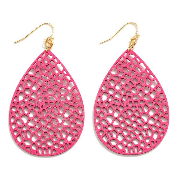 Wholesale leather Stamped Honeycomb Teardrop Earrings L