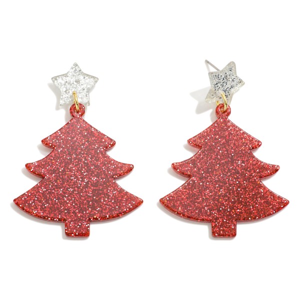 Glitter Acetate Christmas Tree Drop Earrings

- Approximately 2.5" L