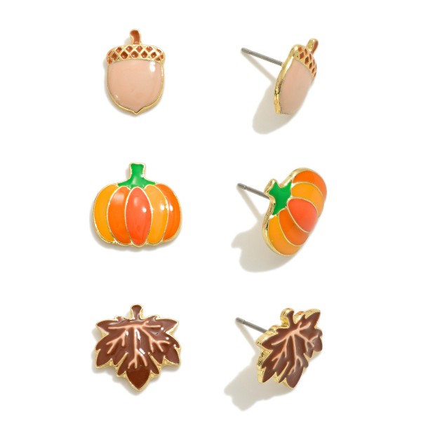 Wholesale set Three Fall Enamel Metal Thanksgiving Studs L